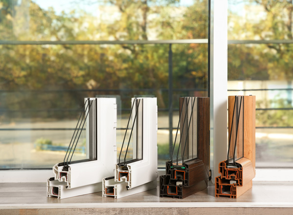 window frame profiles in various colors including white and brown showcasing energy efficient design and materials for modern homes